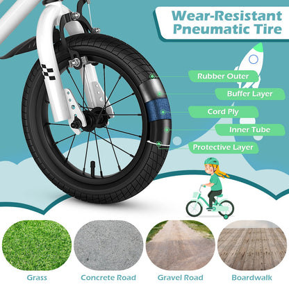 14 Inch Kids Bike White with Blue Helmet Protective Set