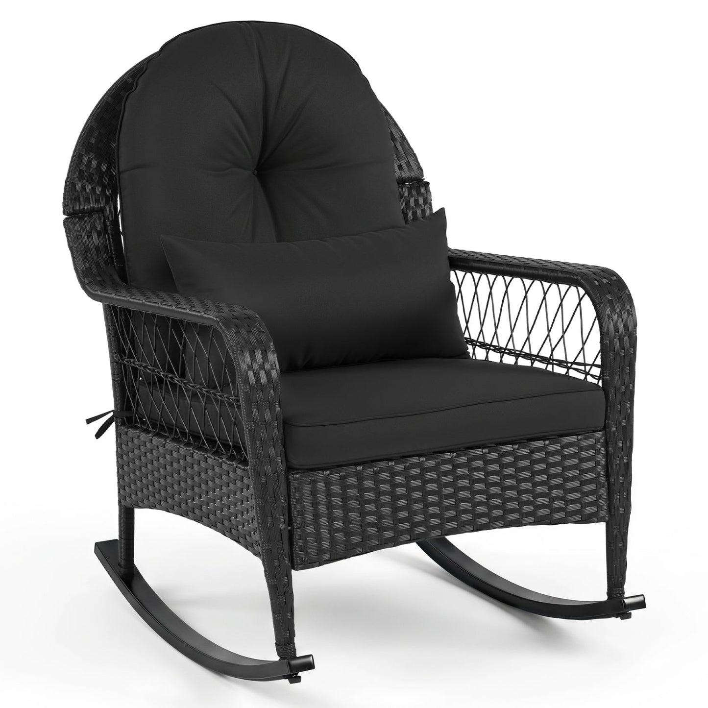 Outdoor Wicker Rocking Chair with Cushions and Anti-Tip Stoppers