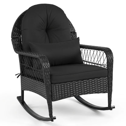 Outdoor Wicker Rocking Chair with Cushions and Anti-Tip Stoppers