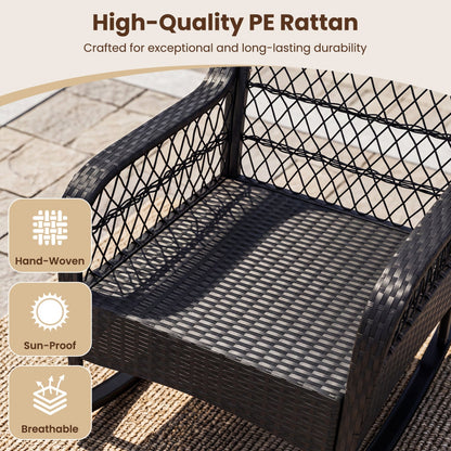 Outdoor Wicker Rocking Chair with Cushions and Anti-Tip Stoppers