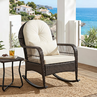 Outdoor Wicker Rocking Chair with Cushions - 400 LBS Capacity