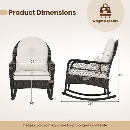 Outdoor Wicker Rocking Chair with Cushions - 400 LBS Capacity