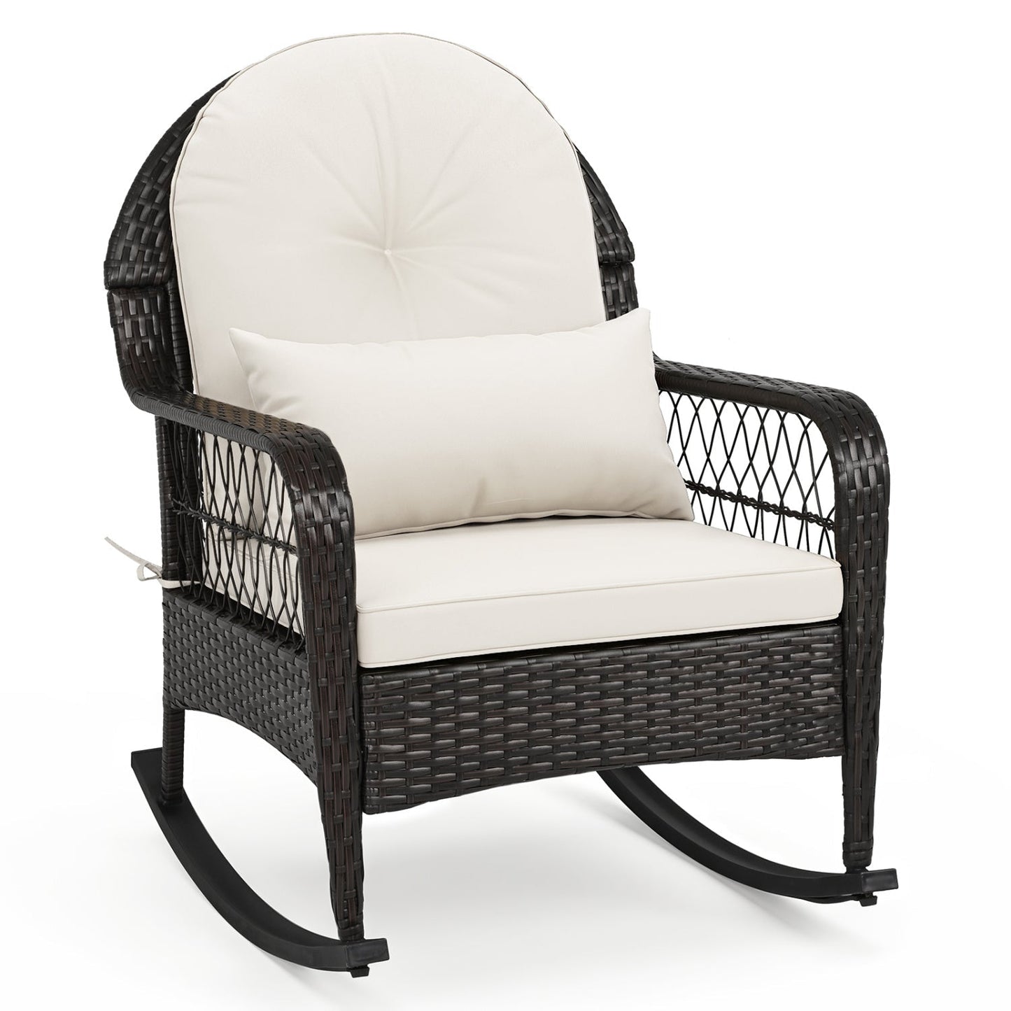 Outdoor Wicker Rocking Chair with Cushions - 400 LBS Capacity