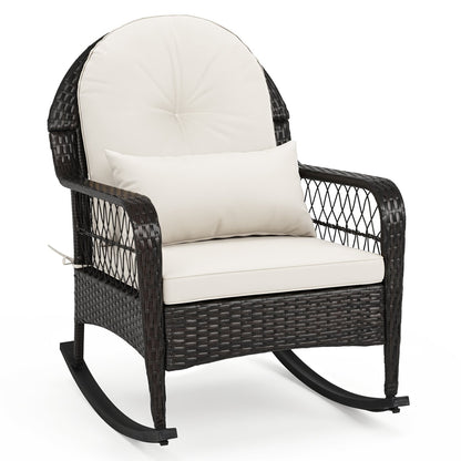 Outdoor Wicker Rocking Chair with Cushions - 400 LBS Capacity