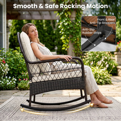 Outdoor Wicker Rocking Chair with Cushions - 400 LBS Capacity