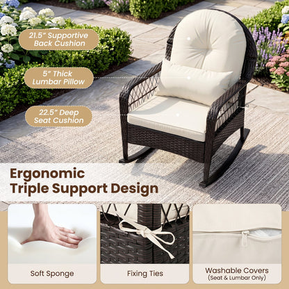Outdoor Wicker Rocking Chair with Cushions - 400 LBS Capacity