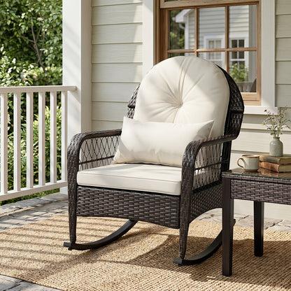 Outdoor Wicker Rocking Chair with Cushions - 400 LBS Capacity