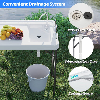 Folding Fish Cleaning Table with Sink and Rotatable Faucet