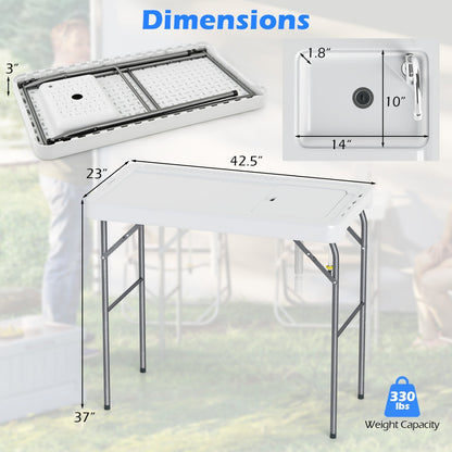 Folding Fish Cleaning Table with Sink and Rotatable Faucet