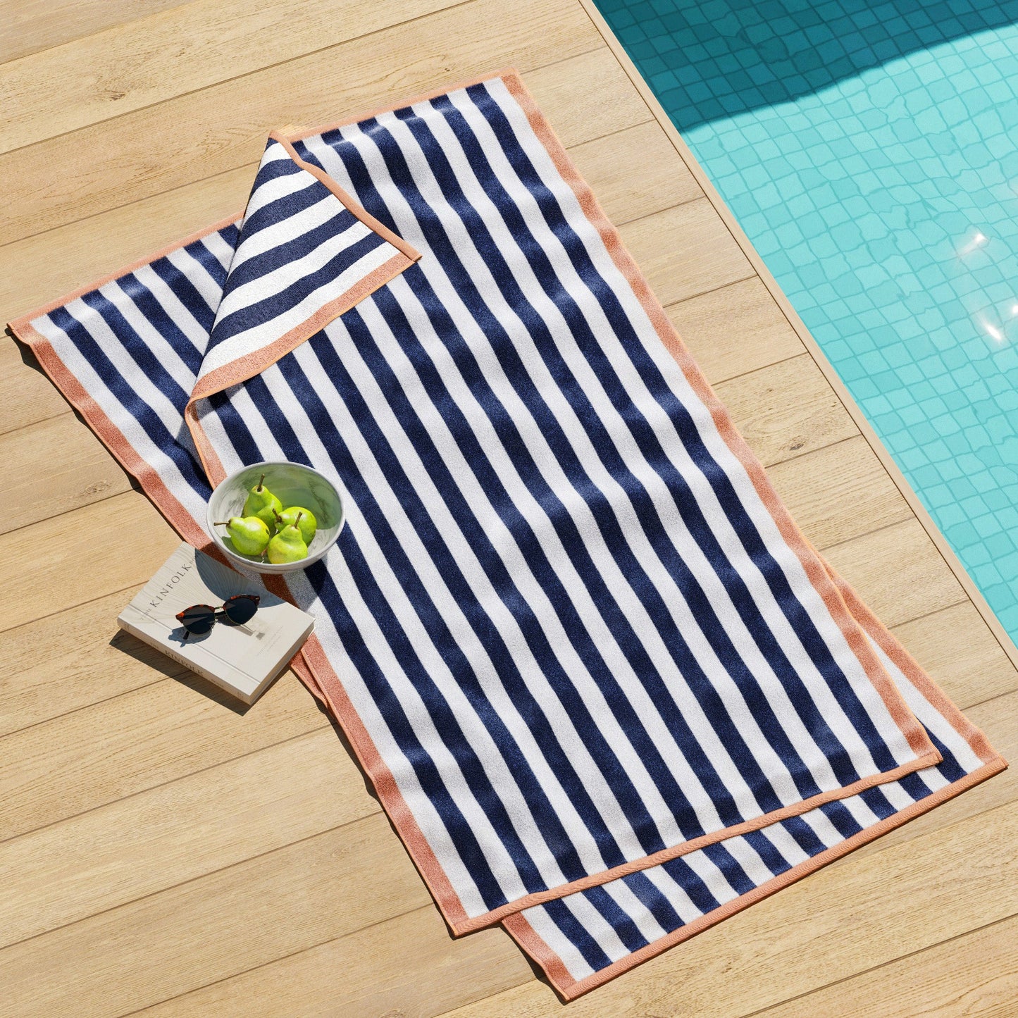 Oversized Striped Border Cabana Beach Towels - Santa Cruz.