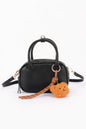 Vegan Leather Mini Bowling Bag With Bear Charm