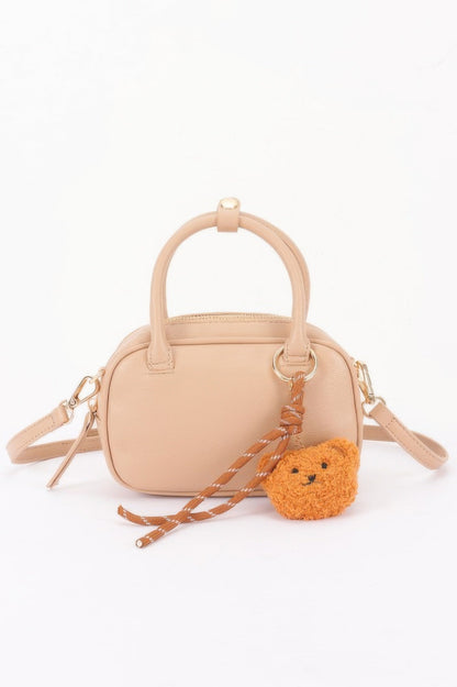 Vegan Leather Mini Bowling Bag With Bear Charm