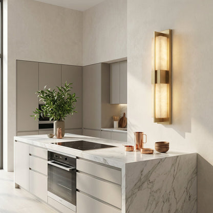 Vertical Alabaster Stone Wall Sconce
