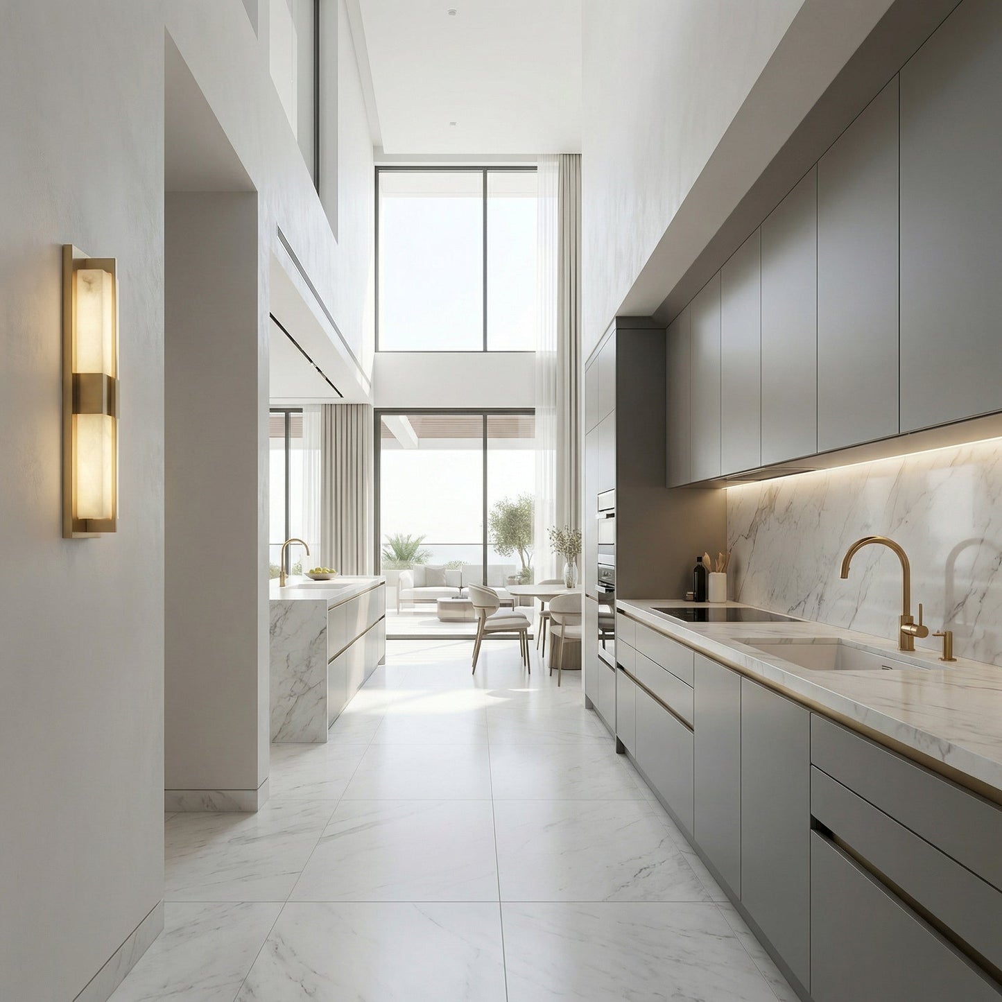 Vertical Alabaster Stone Wall Sconce
