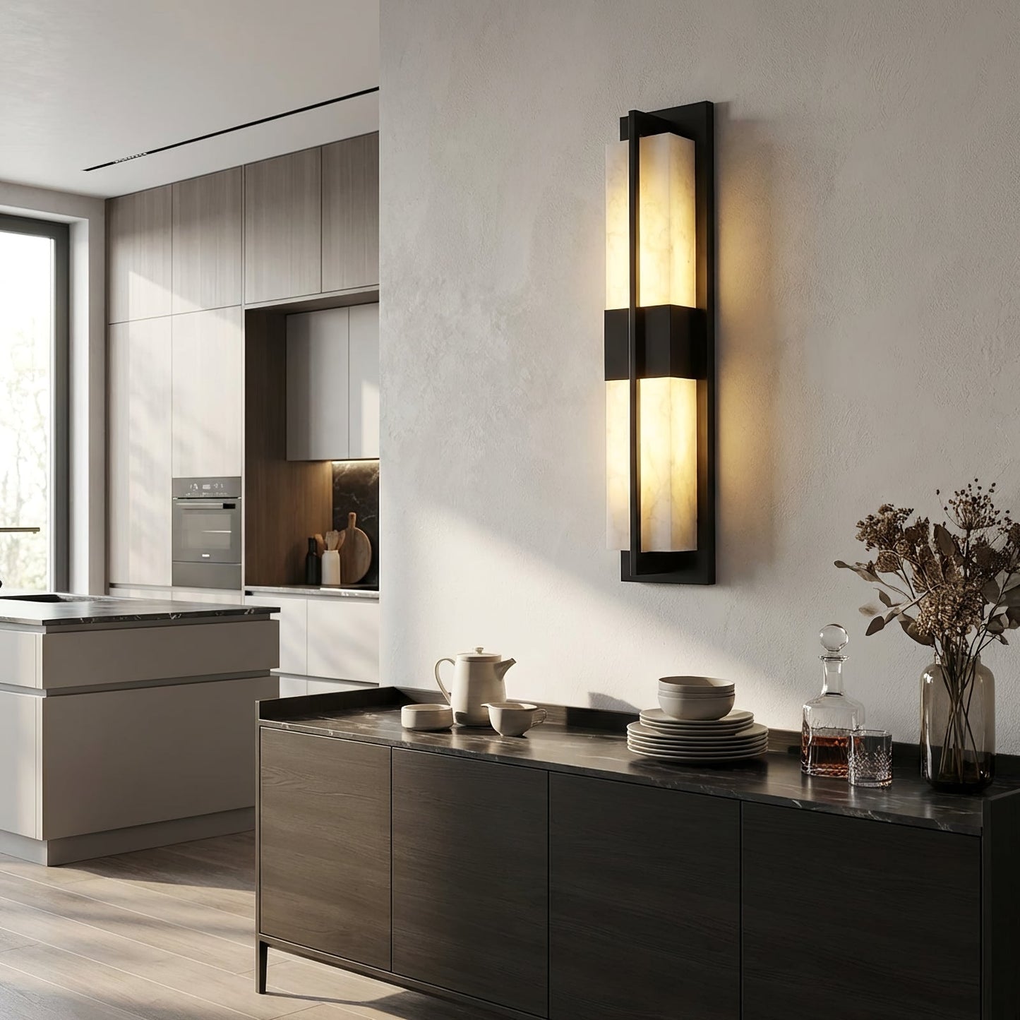 Vertical Alabaster Stone Wall Sconce