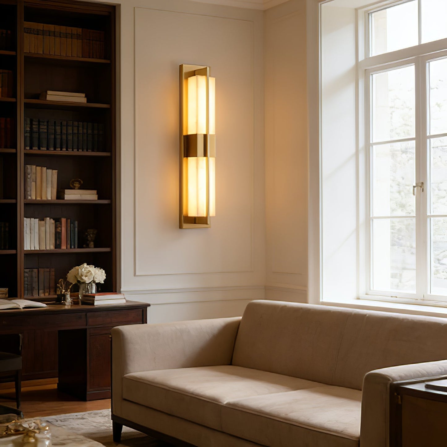Vertical Alabaster Stone Wall Sconce