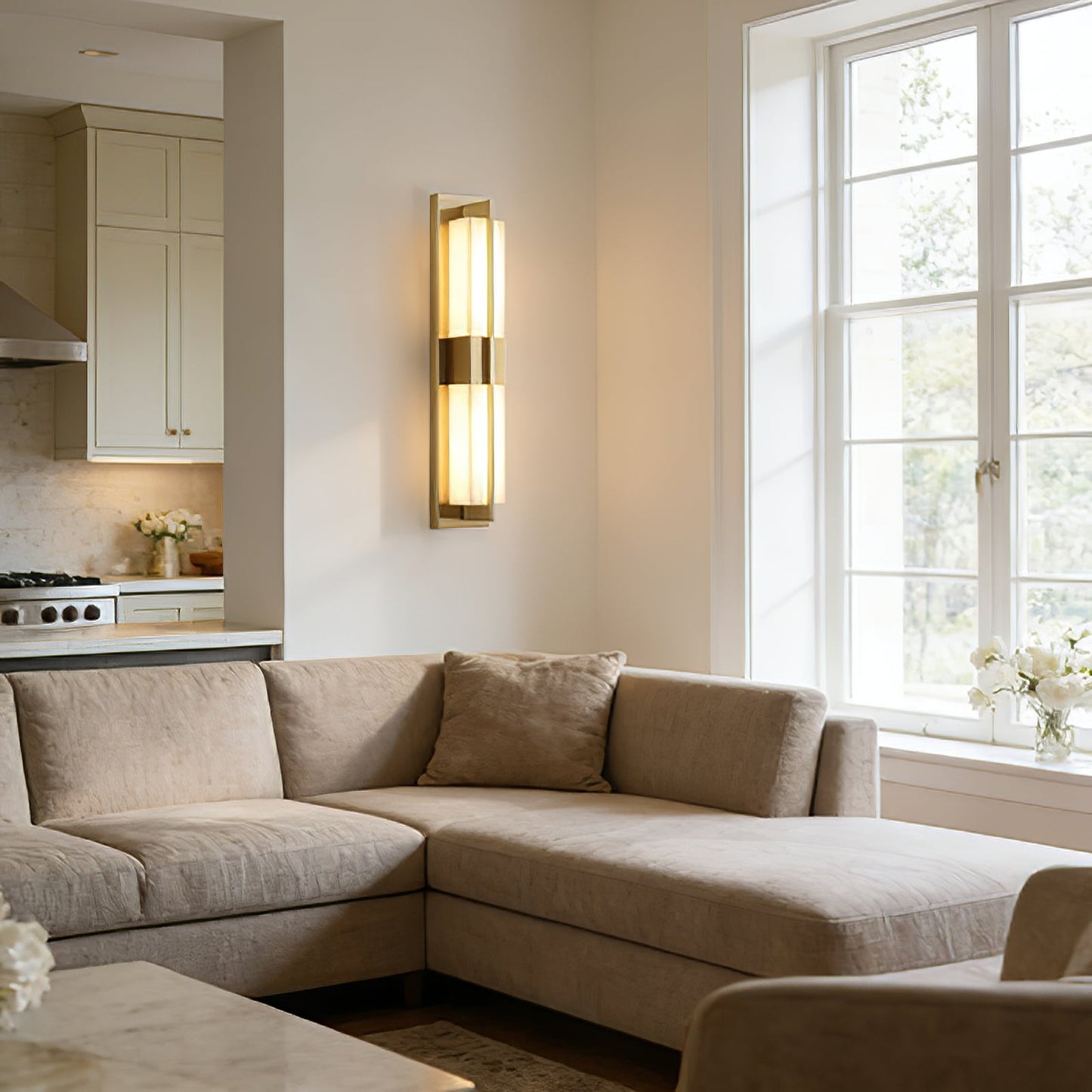 Vertical Alabaster Stone Wall Sconce