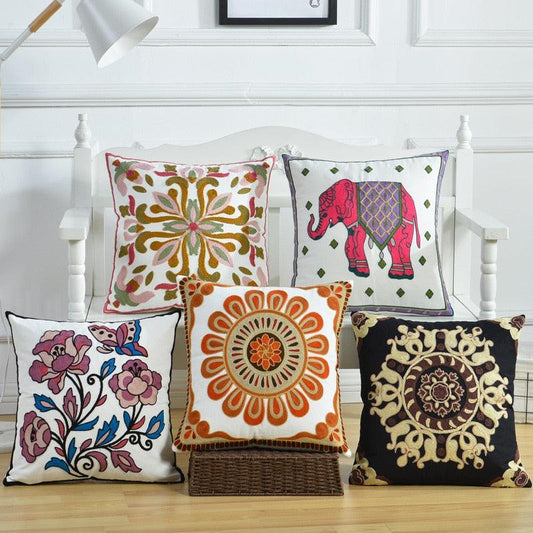 Vintage Embroidery Pillow Case Cushion Cover Ethnic National Handmade Decorative Throw Pillow Cases Covers Embroidery Bohemian Flower Design Couch Pillows Covers for Bed Living Room 45*45CM