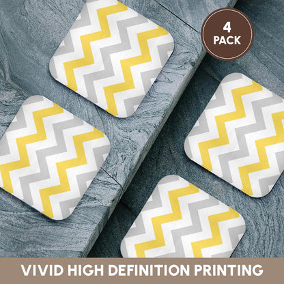 3dRose InspirationzStore Chevron Patterns - Yellow and Grey Chevron zig zag pattern - gray white zigzag stripes - Coasters (cst_179795)