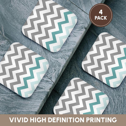 3dRose InspirationzStore Chevron Patterns - Grey chevron with mint turquoise zig zag accent gray zigzag pattern - Coasters (cst_179811)
