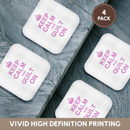 3dRose InspirationzStore Typography - Keep Calm and Quilt on - carry on quilting - Quilter gifts - pink fun funny humor humorous - Coasters (cst_157760)