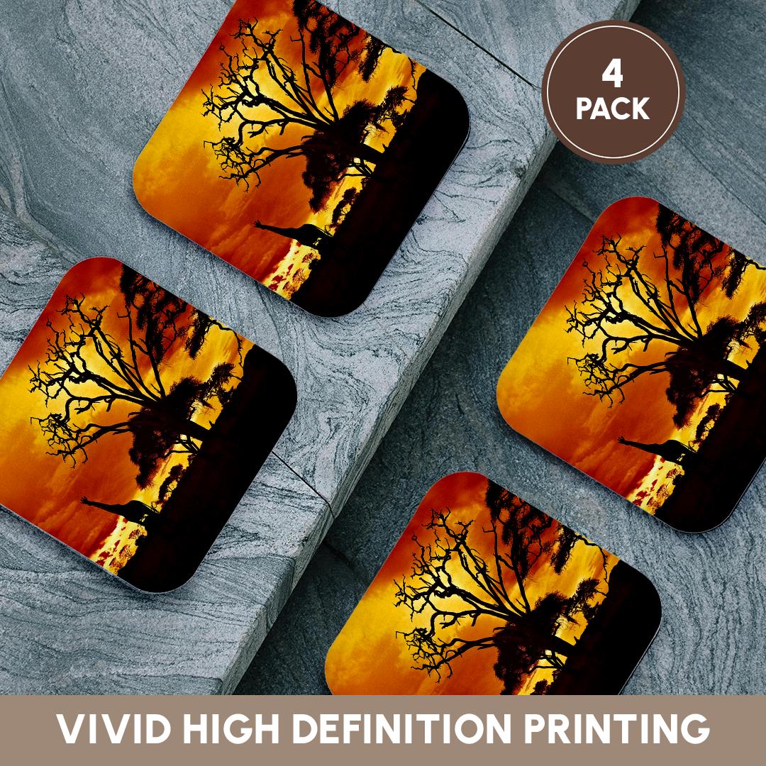3dRose Island Swag Designs Africa - African Giraffe on African Plains at Sunset, Animal Safari Africa - Coasters (cst_173293)