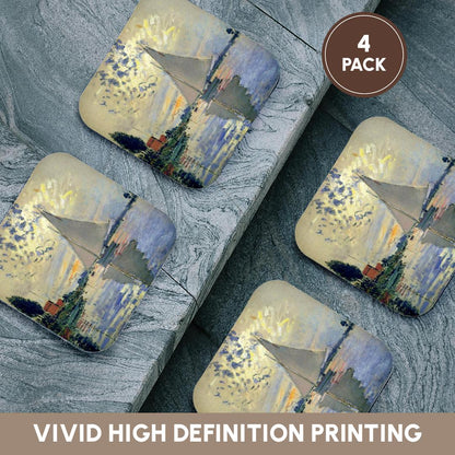 3dRose Florene - Monet Vintage Art - Print of Monet Painting Sailboat At Le Petit - Coasters (cst_203678)