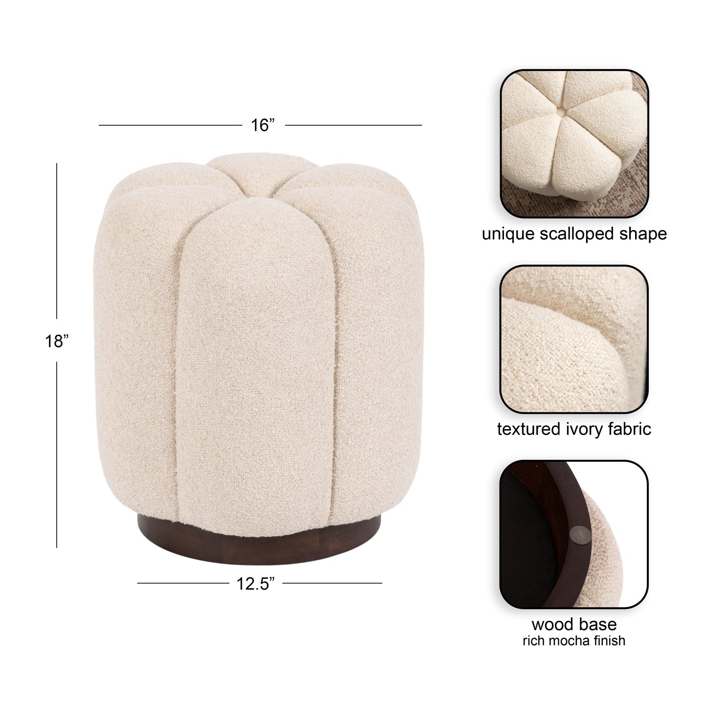Lucida Round Tufted Ottoman Fabric and Wood