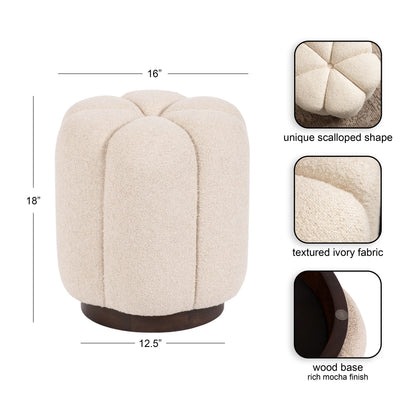 Lucida Round Tufted Ottoman Fabric and Wood