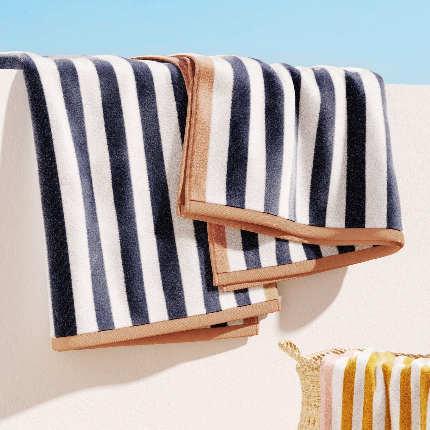 Oversized Striped Border Cabana Beach Towels - Santa Cruz.
