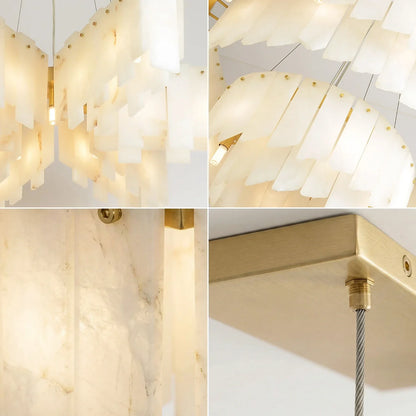 Cascade Alabaster Tiered Brass Chandelier