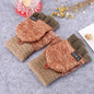 Winter Warm Thickening Wool Gloves Knitted Flip Fingerless Exposed Finger Thick Gloves Mittens Soft Cold Weather Women Gloves