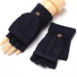 Winter Warm Thickening Wool Gloves Knitted Flip Fingerless Exposed Finger Thick Gloves Mittens Soft Cold Weather Women Gloves
