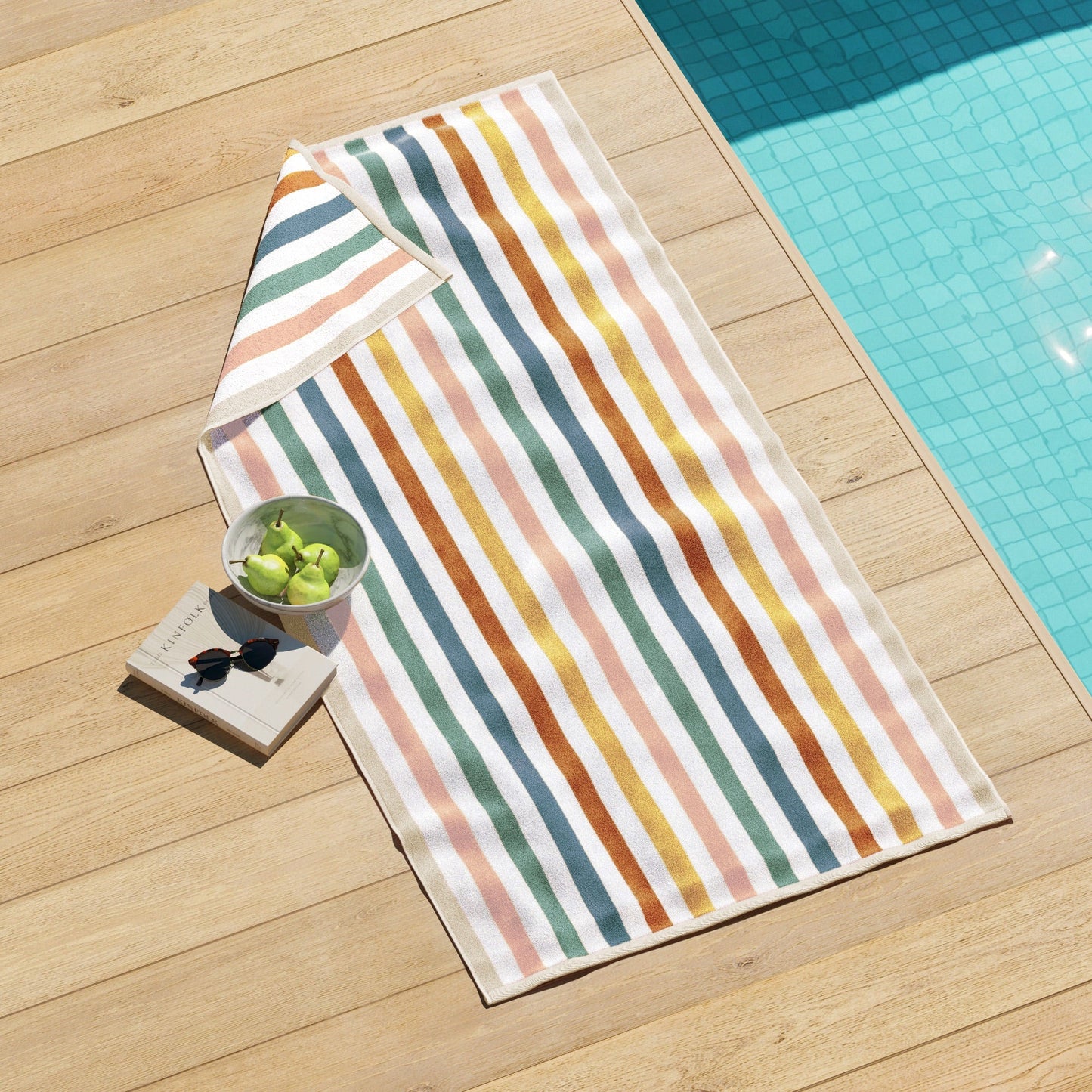 Oversized Striped Border Cabana Beach Towels - Santa Cruz.