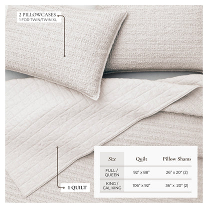 100% Cotton Honeycomb Waffle Garment Washed Quilt Set - Genevieve Collection