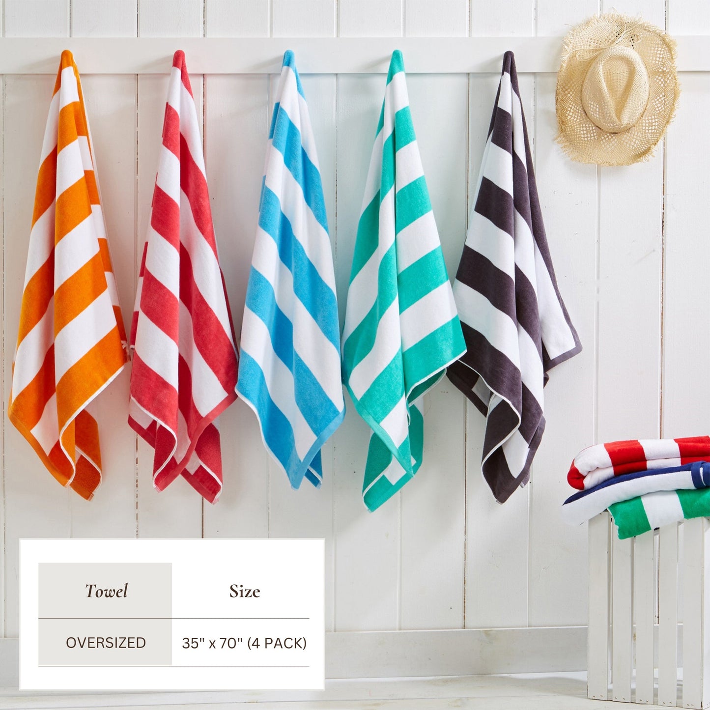 Cotton Velour Cabana Stripe Beach Towel - Novia Collection.