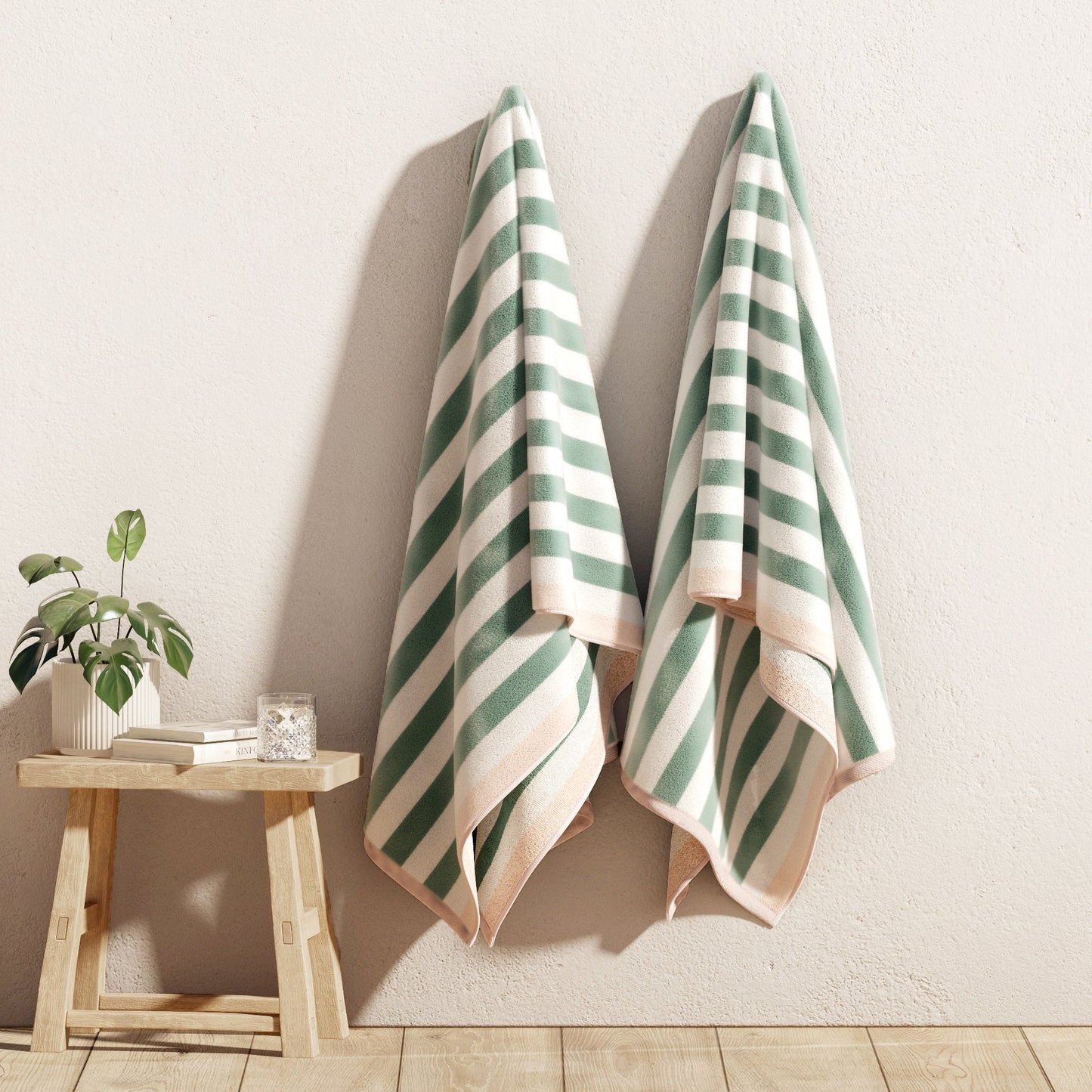 Oversized Striped Border Cabana Beach Towels - Santa Cruz.