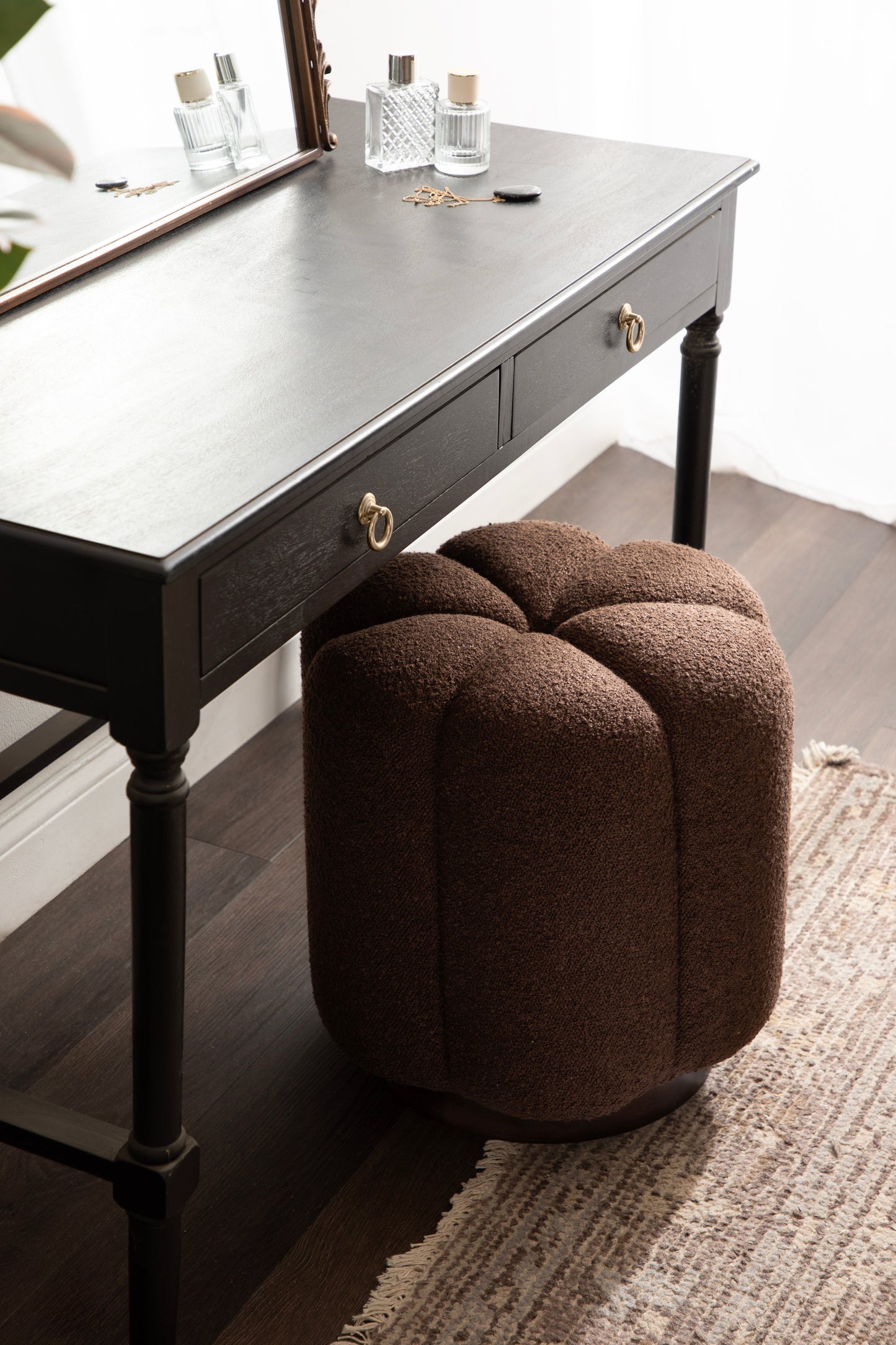 Lucida Round Tufted Ottoman Fabric and Wood